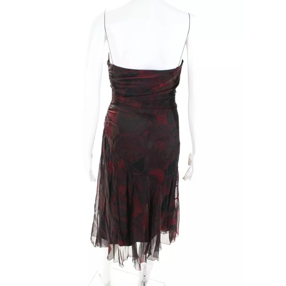 Elie Tahari  Cocktail Dress Red Black Print Silk - Picture 3 of 7